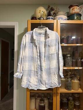 Lemon Grass Vintage 100% Cotton Blue and White Plaid Button Down Shirt 2X